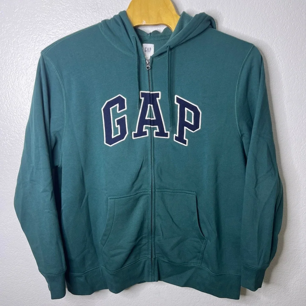 Gap Mens XXL Spell Out Full Zip Hoodie Sweatshirt Green Teal Logo - Picture 2 of 6